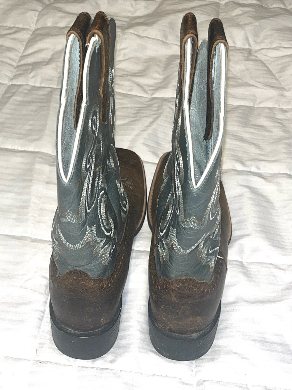 Ariat Women's Quickdraw Brown Teal Leather Square Toe Western Boots Size 8C - Picture 4 of 7